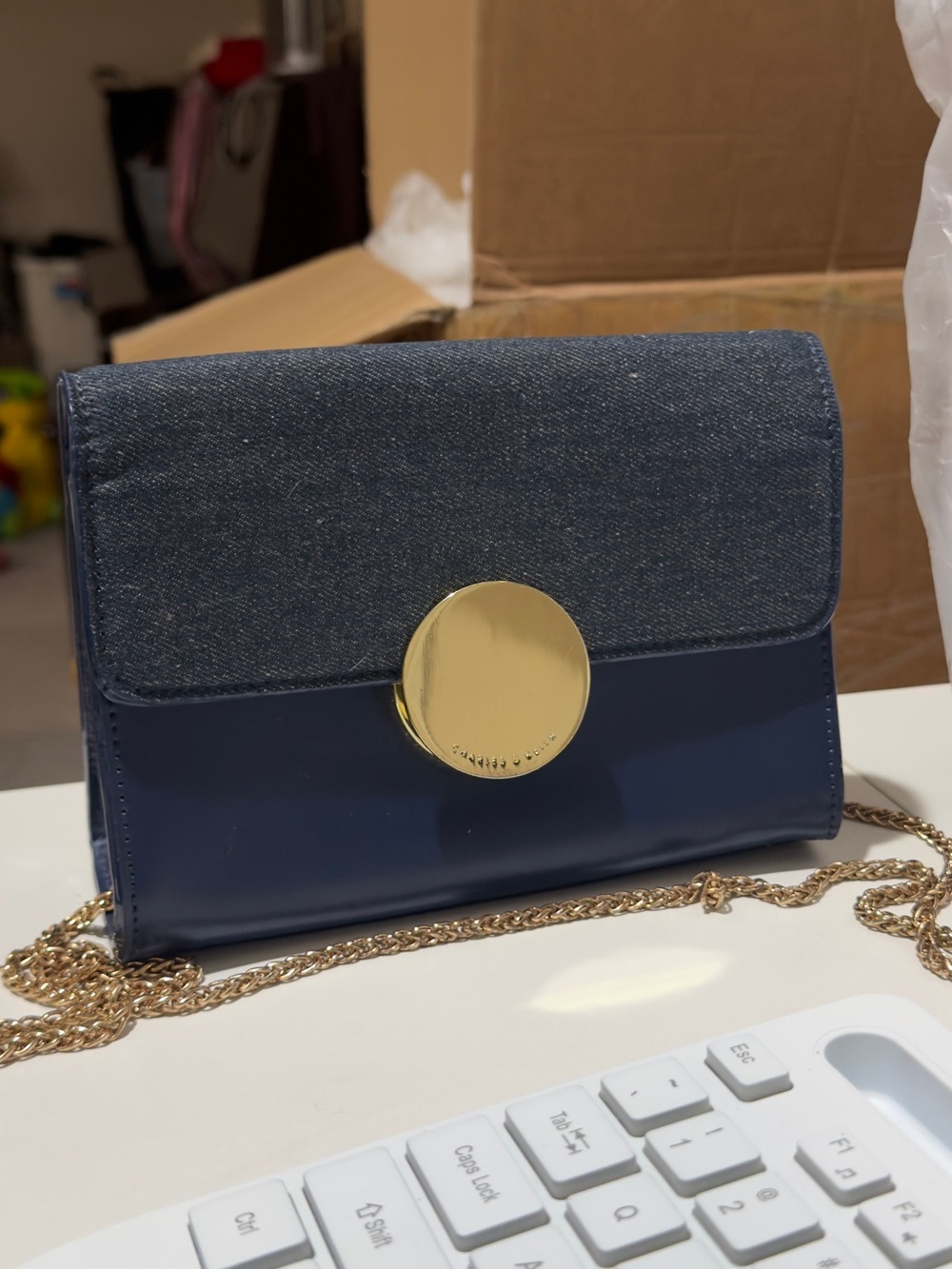 Charles & Keith Denim-Trim Navy Crossbody with Gold Hardware - Picture 17 of 17
